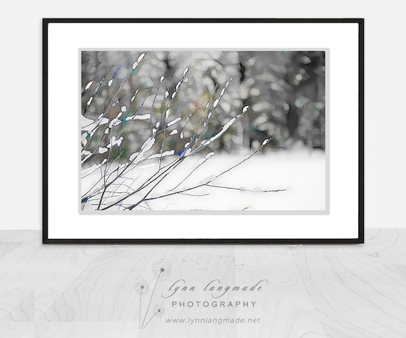 Abstract Snow Painting - Large Print of a Branch Dusted with Winter Snow, Winter Wall Art, Holiday Decor, 20x30, 40x60