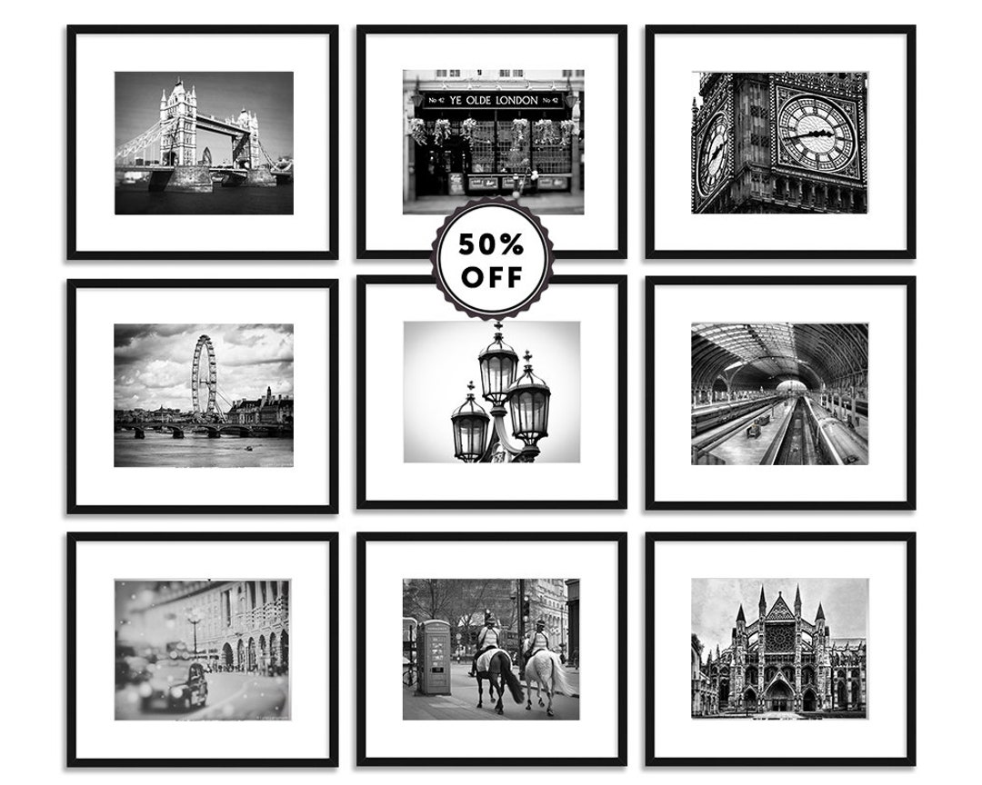 Black and White Prints of London Set of 9 London Canvas Art 11x14