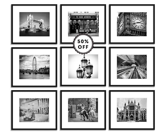 Black and White Prints of London - set of 9 London canvas art 11x14 London wall prints large London canvas pictures London gifts for him 5x7