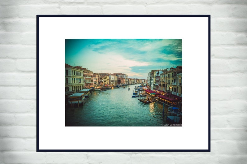 grand canal at night in Venice travel blue wall decor Nightfall teal blue Venice wall prints Venice Photography Venice wall art