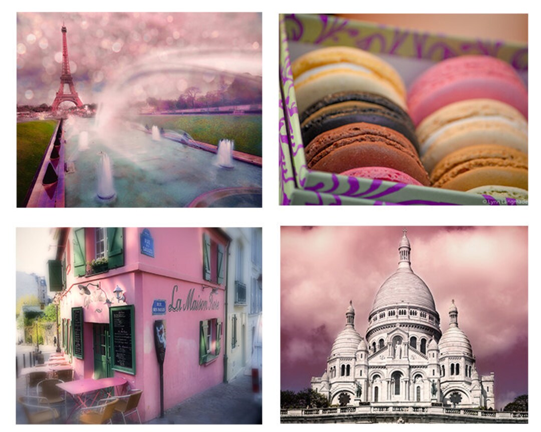 Pink Paris Print Set Set of 4 Prints 8x10 Paris Eiffel Tower - Etsy