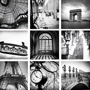 Paris Black and White Print Set - SET of 9 Prints Paris Photography ...