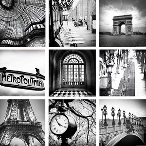 Paris Black and White Print Set - SET of 9 prints paris photography 8x10print paris gallery wall set bedroom wall decor eiffel tower 5x7 4x6