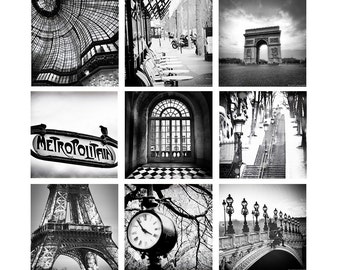 Paris Black and White Print Set - SET of 9 prints paris photography 8x10print paris gallery wall set bedroom wall decor eiffel tower 5x7 4x6