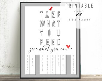 Printable Valentines Day Gift for Her - Take What You Need Quote Print, Instant Download, Black and White Romantic Gifts, Quote Word Art