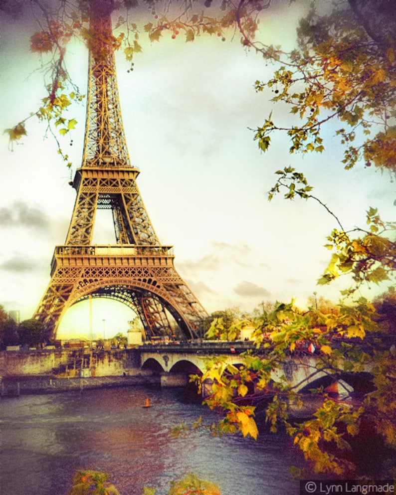 Paris Photography Eiffel Tower in gold, Paris wall prints, travel, wall decor, europe, yellow photo Romance in Gold image 1