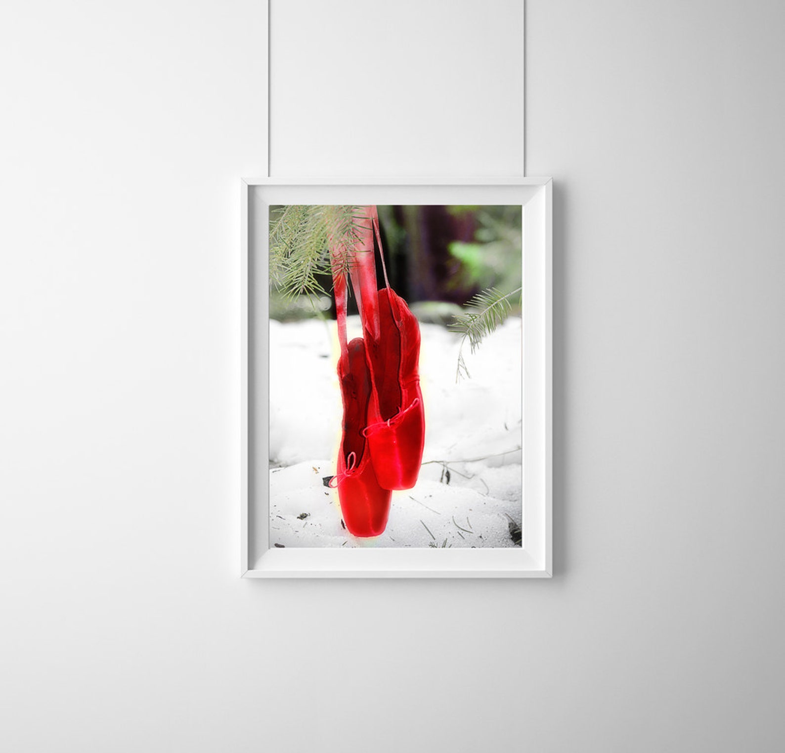 nature photography - red ballet shoes snow 8x10 valetine gift pointe shoes winter photography ballet wall art 11x14 red white -