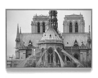 Notre Dame De Paris - Large Paris Wall Art Black and White, Notre Dame Cathedral Wall Print, Paris Wall Decor Landscape, Paris Canvas Art