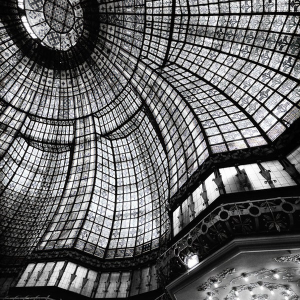 Paris Black and White - Paris Printemps stained glass 24x36 16x24 photography Paris wall decor travel 8x10 photo fashion "Looking Glass II