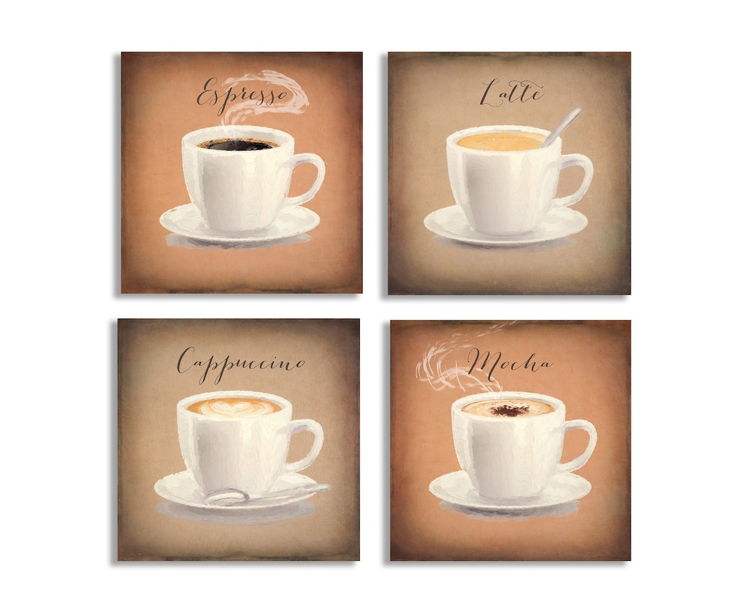 Kitchen Coffee Wall Art A Set of 4 Canvas Gallery Wraps Espresso