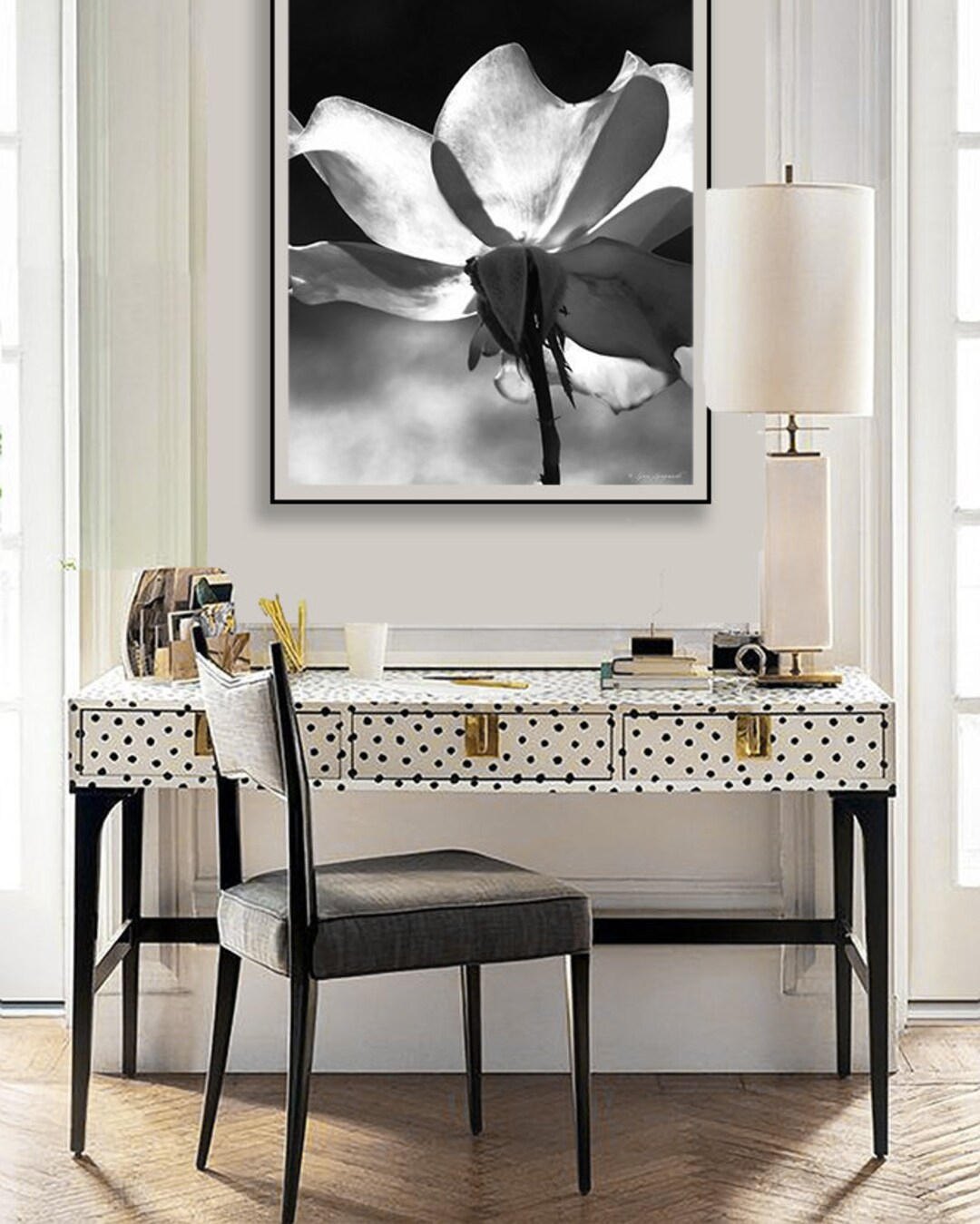 Rose Print Black and White Rose Wall Art 20x30 White Rose Etsy