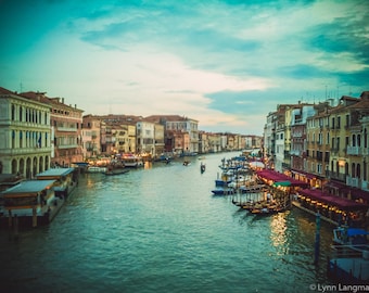 Venice Photography - grand canal at night in Venice, teal blue, blue wall decor, Venice wall art, Venice wall prints, travel - "Nightfall"