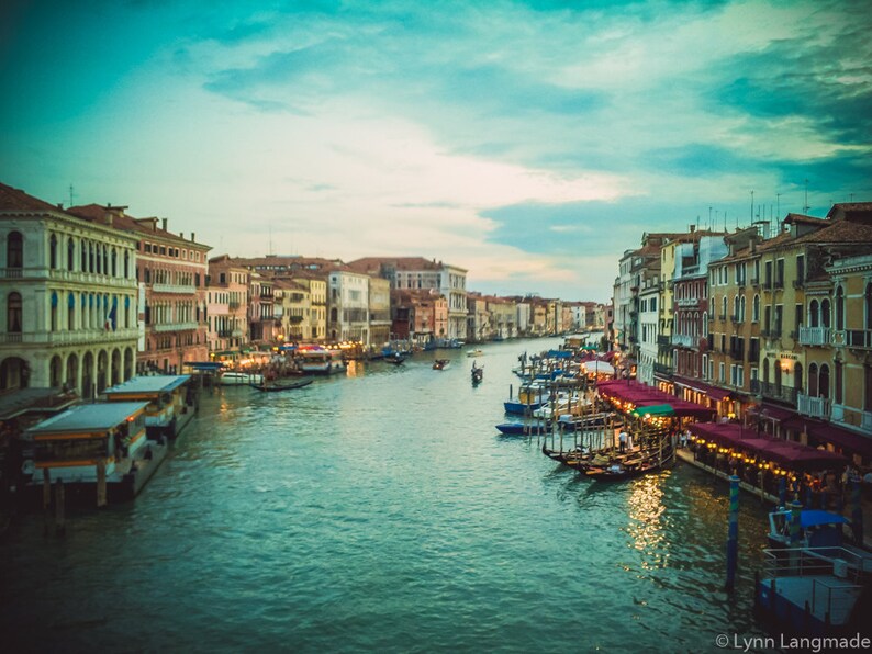 grand canal at night in Venice travel blue wall decor Nightfall teal blue Venice wall prints Venice Photography Venice wall art
