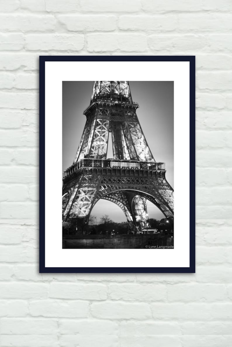 eiffel tower night prints 8x10 black and white photography paris themed room 11x14 wall art 16x20 Transcendant Paris Black and White