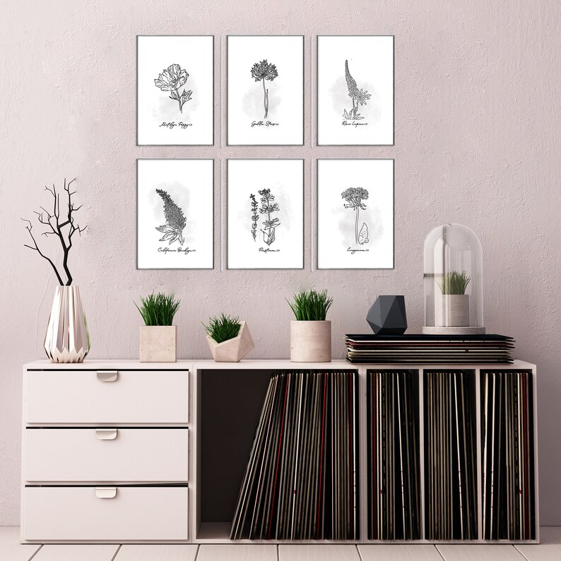 Botanical Print Set Set of 6 Prints Botanical Black and - Etsy