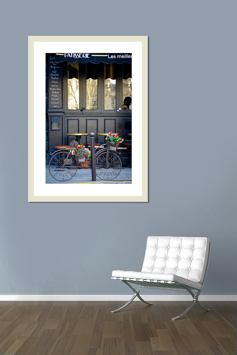 Paris Photography bicycle flowers cafe red blue art paris prints whimsical wall art kitchen wall decor 8x10 prints 11x14 16x20 Capricious
