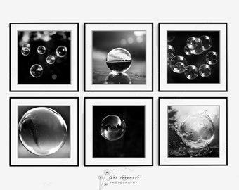 Laundry Room Bubble Prints - Set of 6 Bathroom Prints, Bubble Wall Gallery, Black and White, Color, Sepia Options - Canvas, Mounted, Matted