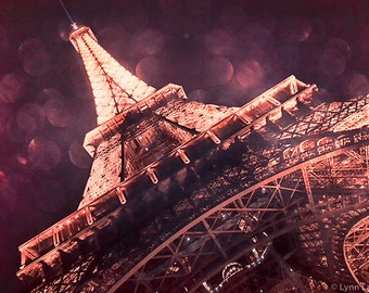 Paris photography - Eiffel Tower at night with purple light, Paris wall prints, home decor, romantic, Paris wall art, "From Paris with Love"