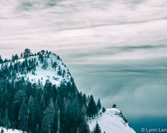 Mountain Photography - snowy mountain lake tahoe 11x14 winter wall art blue purple 8x10 prints 16x20 large art- "Piercing the Infinite Sky""