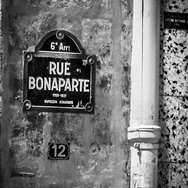 Black and White Photography - street sign paris photography black wall art 5x7 8x12 16x24 urban city paris decor europe photos "Bonaparte"