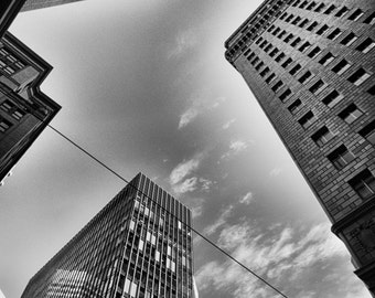 Black and White San Francisco Photography - skyscrapers 11x14 urban wall art city 8x10 architecture art living room decor 16x24 - "Airplane"