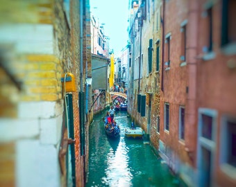 Venice Photography - Venice gondola yellow orange summer wall art Venice wall decor 10x10 prints travel photography 20x20 "Warm Shade"