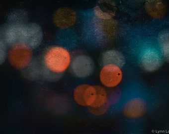 Abstract Photography -- orange and blue lights, Vegas photography, home decor, orange and blue art, bokeh, sparkly, "Something About You"