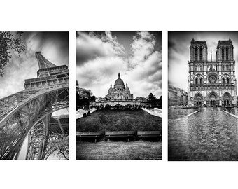 Black and White Paris Print Set - Set of 3 Paris photos black Paris black and white Paris photography prints Eiffel Tower