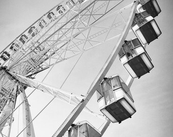 Paris Black and White - Grand Rue Ferris wheel 16x20 Paris art print gray photo 8x10 hallway wall decor 11x14 travel art 5x7 "Millennium"