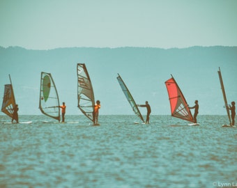 Surf Decor - windsurfers 16x24 windsurfing prints blue orange beach photography 8x12 surfing photography summer bathroom decor "Surf Day"