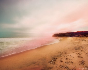Beach Photography - beach with pink sunset in Monterey California, ocean, sea, pink and blue, beach wall art, pink decor - "Adrift in Time"