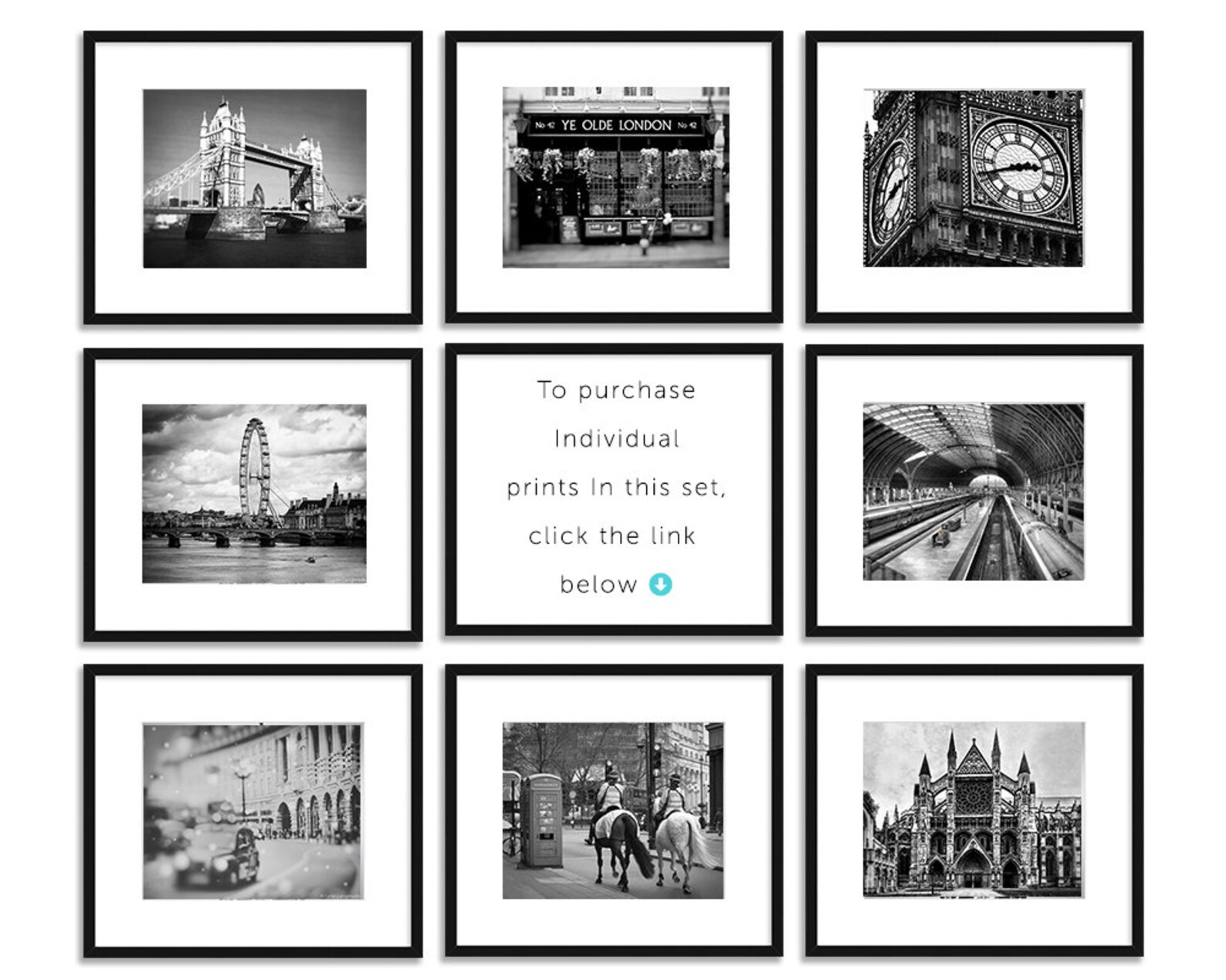 Black and White Prints of London Set of 9 London Canvas Art Etsy