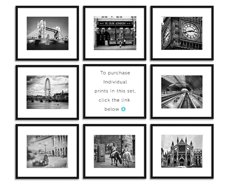 Black and White Prints of London Set of 9 London Canvas Art Etsy