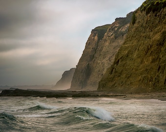 Beach Photography - Pacific ocean, waves, summer, cliffs, California, seascape, wall art, beach wall prints - "Romantic"