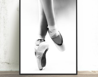 Ballerina Canvas Art - black and white ballet print 20x30, pointe shoe art 11x14, large ballerina wall decor, dance photography - "Poise"