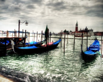 Venice Photography - royal blue gondalas in Venice, home decor, blue decor, Venice wall prints, Venice wall art - "Ray of Light