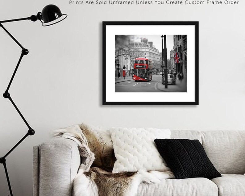 London Bus Wall Art London Bus Print 16x20 Black White Red Etsy