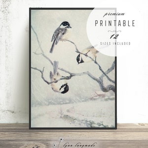 Chickadee Print - Printable Chickadee Wall Art, Winter Wall Art, Holiday Decor, Kitchen Print, Christmas Gift, Winter Wonderland 11x14 print