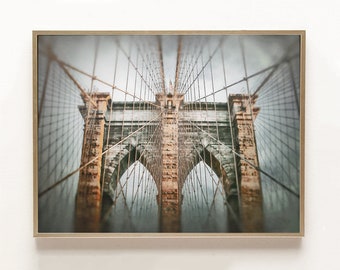 Brooklyn Bridge Art - brooklyn print, bridge prints, blue beige neutral decor architecture 11x14 20x30 new york art "Singing in Strings"