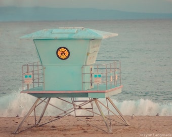 California Beach Photography - lifeguard station santa cruz beach boardwalk summer photography 8x10 11x14 16x20 blue wall decor "Lifeguard"