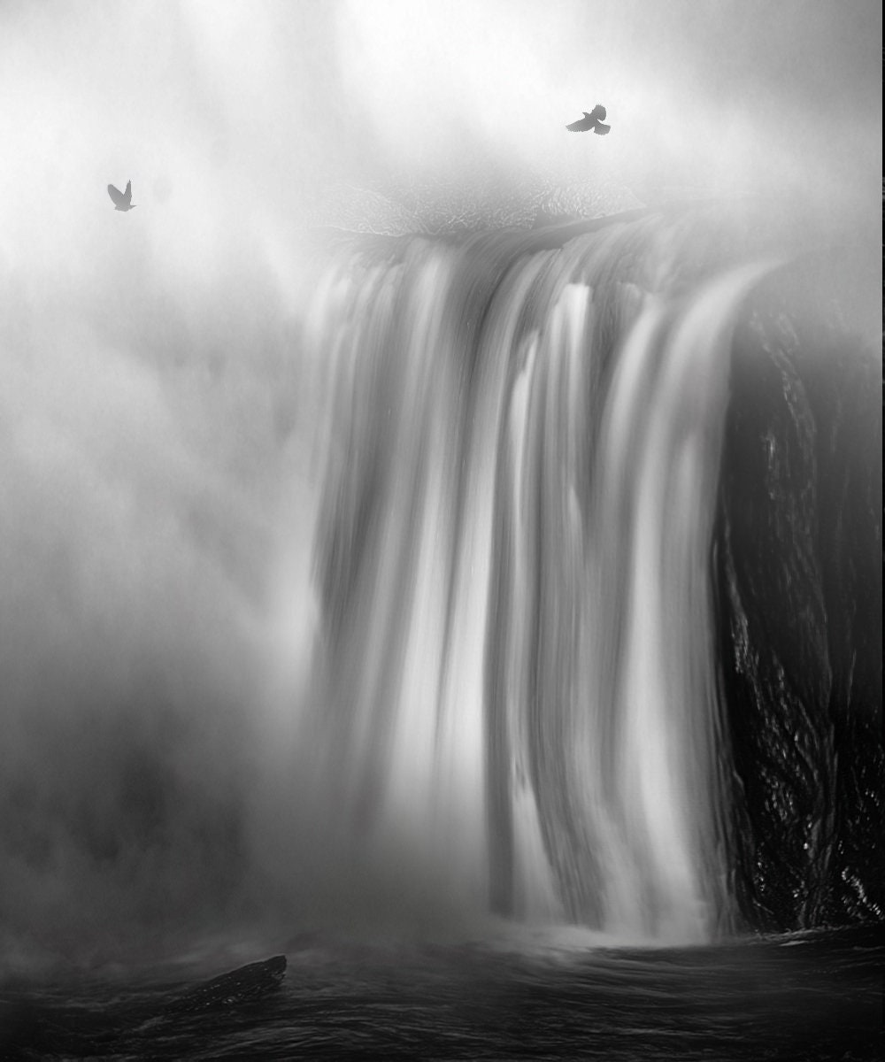 Waterfall Painting Black and White large giclee wall art Etsy