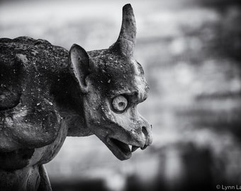 Paris Black and White Photography- spooky gargoyle print notre dame paris 8x10 gargoyles halloween decor dark 11x14 gothic decor "Stalking"