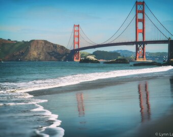 San Francisco Photography - golden gate bridge 11x14 16x20 baker beach photography blue orange 8x10 photo large art 24x36 Golden Mirror