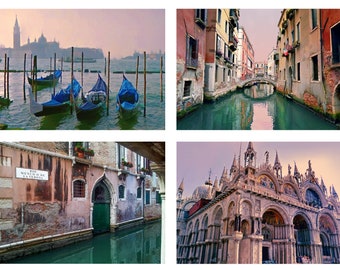 Venice Wall Art Set - 4 Prints of Venice Italy in Pink, 5x7