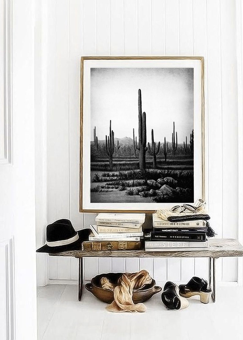 Cactus Wall Decor Black and White Cactus Print Southwestern Etsy
