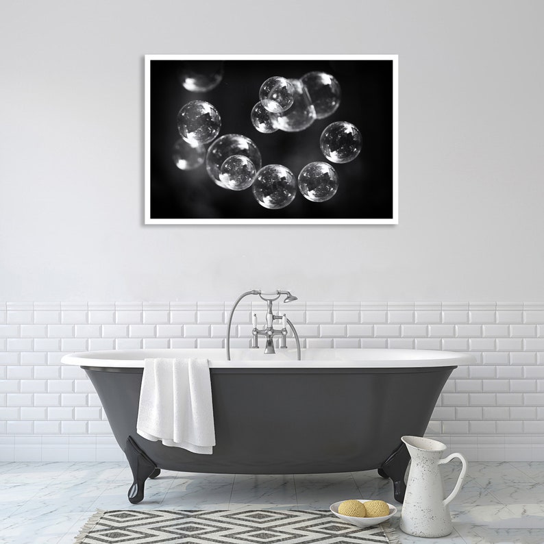 Bubble Photography black and white bubble photograph 8x10 print large bathroom wall decor 11x14 bubble art abstract wall print 5x7 Swirl image 1
