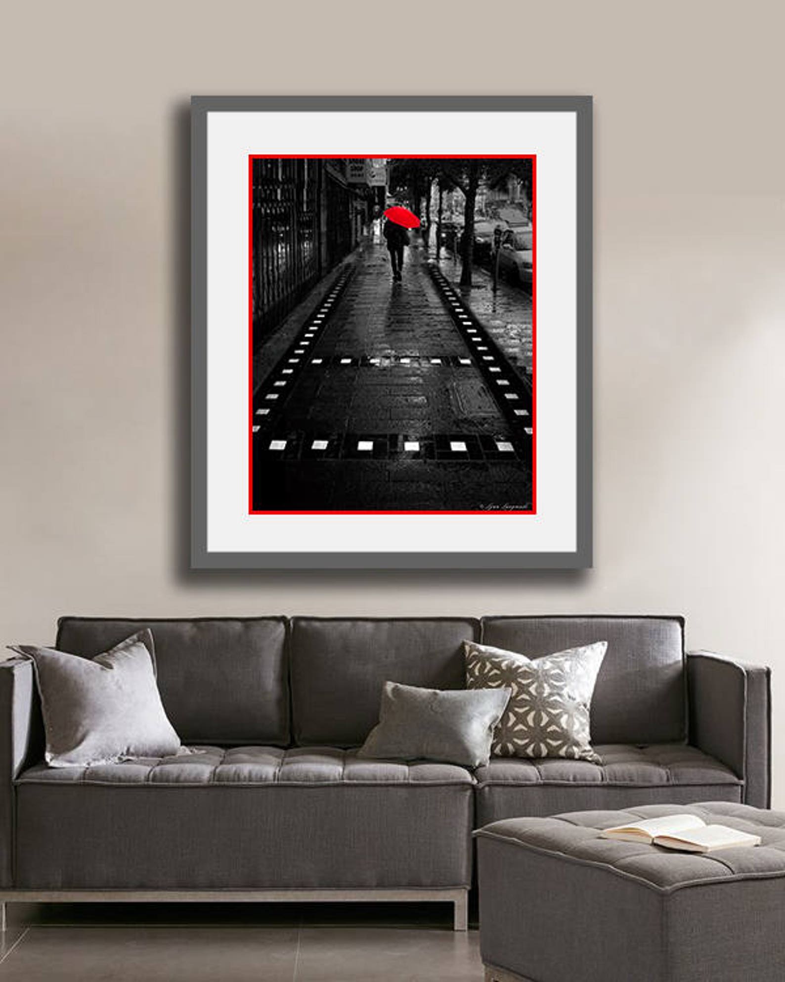 Red Umbrella Art Black and White Color 16x20 Red Umbrella Etsy