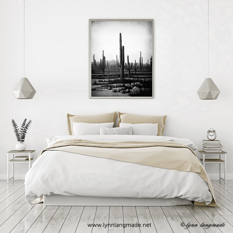 Cactus Wall Decor Black and White Cactus Print Southwestern Etsy