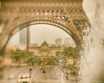 Paris Photography -  Eiffel Tower and fountain, Eiffel Tower art, beige wall decor, Paris wall decor, travel photo - "A Splash of Paris"