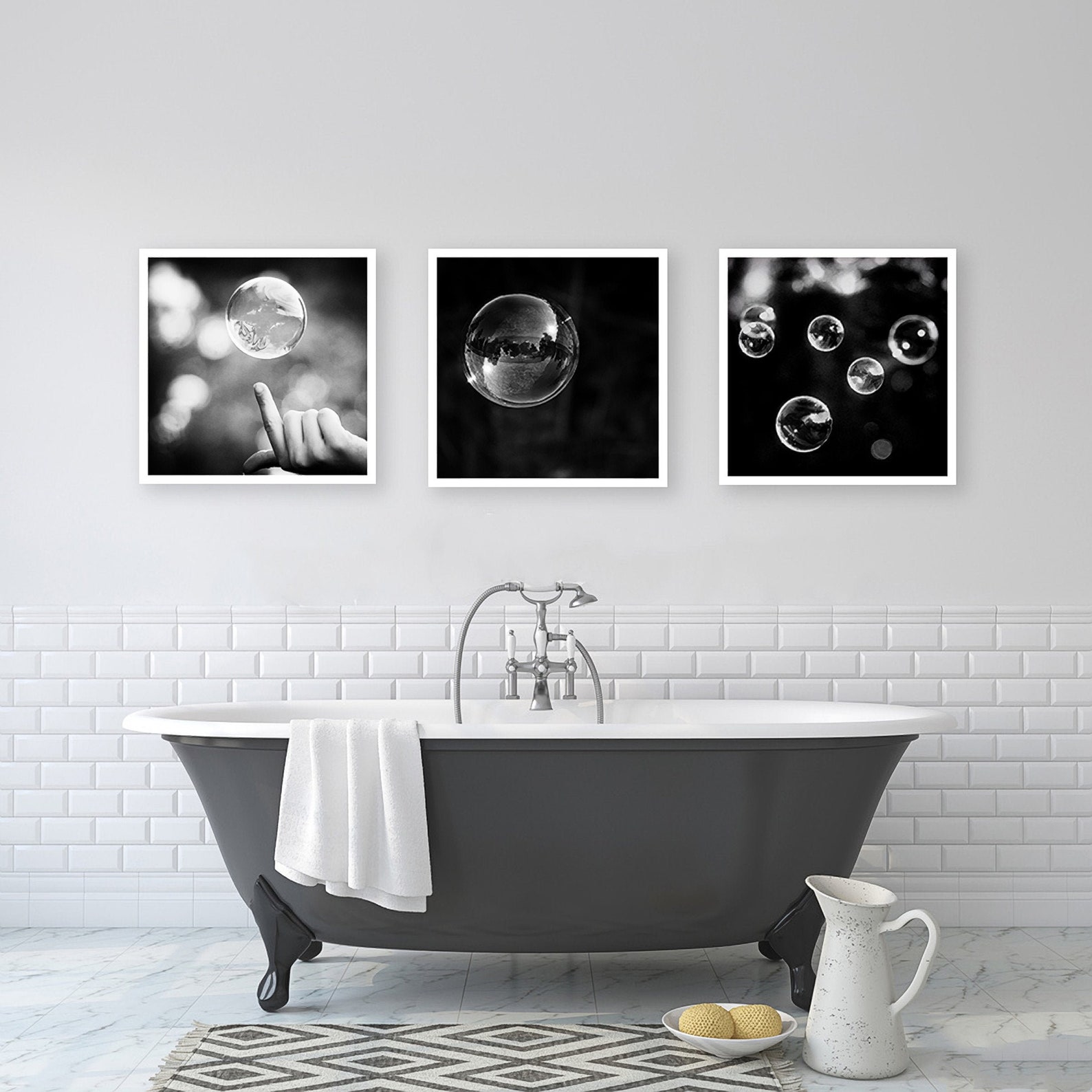 Black and White Bathroom Set Abstract Bubble Photos 3 Prints - Etsy